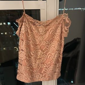 Off the shoulder pink lace top in size s